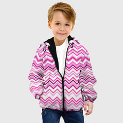 Куртка с капюшоном детская Ломаные полосы бело-розовый, цвет: 3D-черный — фото 2