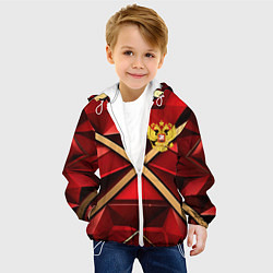 Куртка с капюшоном детская Герб России на красном абстрактном фоне, цвет: 3D-белый — фото 2