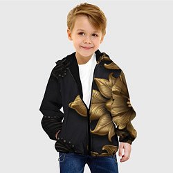 Куртка с капюшоном детская Золотые объемные листья на черном фоне, цвет: 3D-черный — фото 2