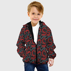 Куртка с капюшоном детская Красные драконы на сером фоне, цвет: 3D-черный — фото 2
