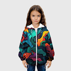 Куртка с капюшоном детская Яркие кислотные разноцветные пятна в виде камуфляж, цвет: 3D-белый — фото 2
