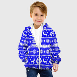 Куртка с капюшоном детская Новый год ели и олени на синем фоне, цвет: 3D-белый — фото 2