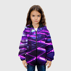 Куртка с капюшоном детская Фиолетовая неоновая плитка, цвет: 3D-черный — фото 2