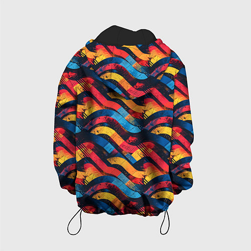 Детская куртка Разноцветные полосы волны / 3D-Черный – фото 2