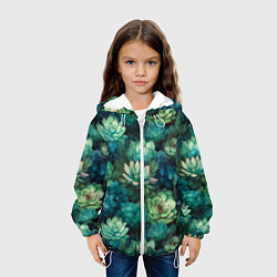 Куртка с капюшоном детская Суккуленты акварель- паттерн, цвет: 3D-белый — фото 2