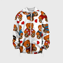 Куртка с капюшоном детская Мишки с сердцами - персонажи из Слово пацана, цвет: 3D-белый