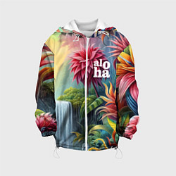 Куртка с капюшоном детская Гавайские тропические цветы - алоха, цвет: 3D-белый