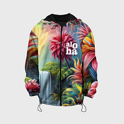 Куртка с капюшоном детская Гавайские тропические цветы - алоха, цвет: 3D-черный