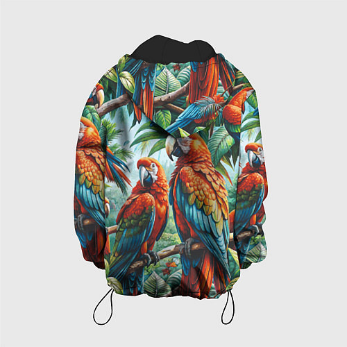 Детская куртка Попугаи Ара - тропики джунгли / 3D-Черный – фото 2