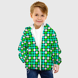 Куртка с капюшоном детская Зелёные и белые квадраты, цвет: 3D-белый — фото 2