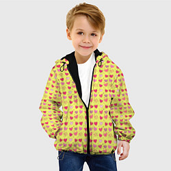 Куртка с капюшоном детская Сердечки на желтом - паттерн, цвет: 3D-черный — фото 2