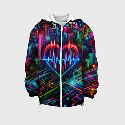 Куртка с капюшоном детская Неоновое сердце - кардиограмма, цвет: 3D-белый