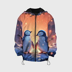 Куртка с капюшоном детская Романтичная пара пингвинов, цвет: 3D-черный