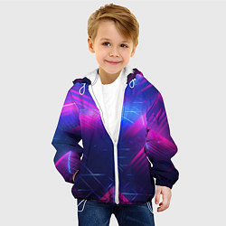 Куртка с капюшоном детская Неоновые абстрактные треугольники, цвет: 3D-белый — фото 2