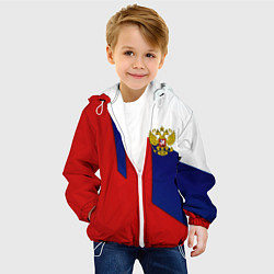 Куртка с капюшоном детская Спортивная текстура герб России, цвет: 3D-белый — фото 2