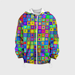Куртка с капюшоном детская Узор из разноцветных квадратов, цвет: 3D-белый