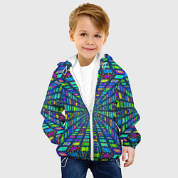 Куртка с капюшоном детская Абстрактный узор коридор из разноцветных квадратов, цвет: 3D-белый — фото 2