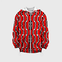 Куртка с капюшоном детская Красные и белые техно линии, цвет: 3D-белый
