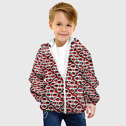 Куртка с капюшоном детская Красно-белый узор на чёрном фоне, цвет: 3D-белый — фото 2