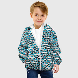 Куртка с капюшоном детская Сине-белый узор на чёрном фоне, цвет: 3D-белый — фото 2