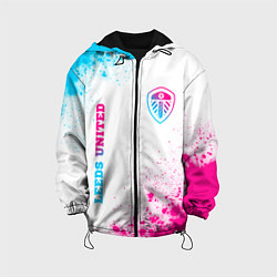 Куртка с капюшоном детская Leeds United neon gradient style вертикально, цвет: 3D-черный