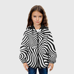 Куртка с капюшоном детская Черно-белый водоворот - зебра исллюзия шкуры, цвет: 3D-черный — фото 2
