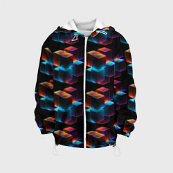 Куртка с капюшоном детская Разноцветные неоновые кубы, цвет: 3D-белый