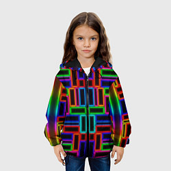 Куртка с капюшоном детская Цветные светящиеся прямоугольники, цвет: 3D-черный — фото 2