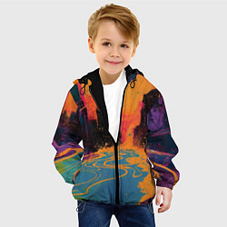 Куртка с капюшоном детская Абстрактная городская улица со зданиями и река, цвет: 3D-черный — фото 2