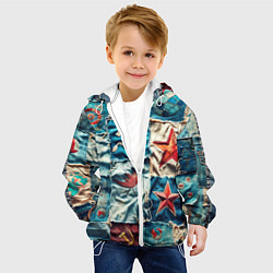 Куртка с капюшоном детская Пэчворк джинсы из СССР, цвет: 3D-белый — фото 2
