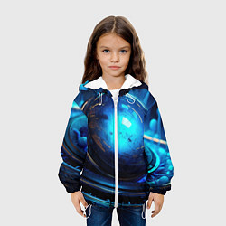 Куртка с капюшоном детская Кислотная синяя яркая неоновая абстракция, цвет: 3D-белый — фото 2