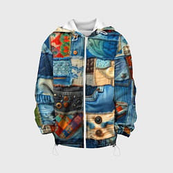 Куртка с капюшоном детская Vanguard denim patchwork - ai art, цвет: 3D-белый