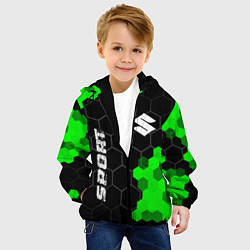 Куртка с капюшоном детская Suzuki green sport hexagon, цвет: 3D-черный — фото 2