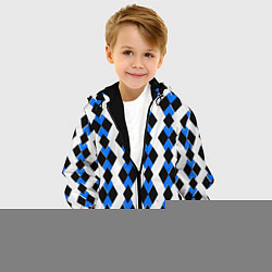 Куртка с капюшоном детская Чёрные и синие ромбы на белом фоне, цвет: 3D-черный — фото 2