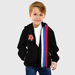 Куртка с капюшоном детская Великая отечественная - триколор полосы, цвет: 3D-черный — фото 2