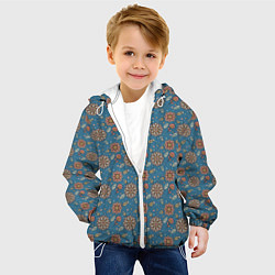 Куртка с капюшоном детская Цветочный узор в стиле бохо на синем, цвет: 3D-белый — фото 2
