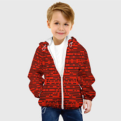 Куртка с капюшоном детская Чёрные полосы на красном фоне, цвет: 3D-белый — фото 2