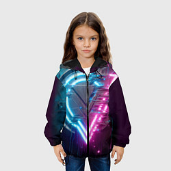 Куртка с капюшоном детская Neon geometric abstraction - ai art, цвет: 3D-черный — фото 2