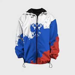 Куртка с капюшоном детская Российский триколор и герб, цвет: 3D-черный