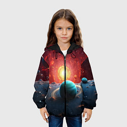 Куртка с капюшоном детская Космос и разные планеты, цвет: 3D-черный — фото 2