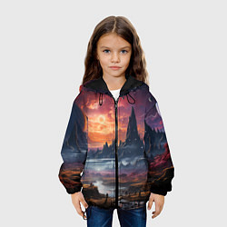 Куртка с капюшоном детская Космический фантазийный мир на другой планете, цвет: 3D-черный — фото 2