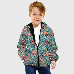 Куртка с капюшоном детская Пионы паттерном садовые крупные цветы, цвет: 3D-черный — фото 2