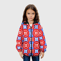 Куртка с капюшоном детская Красные и синие пуговицы, цвет: 3D-черный — фото 2