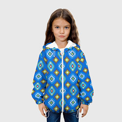 Куртка с капюшоном детская Этнические ромбики на синем, цвет: 3D-белый — фото 2