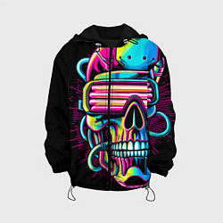 Куртка с капюшоном детская Cyber skull - ai art neon, цвет: 3D-черный