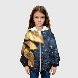 Куртка с капюшоном детская Золотые листья на темном фоне, цвет: 3D-белый — фото 2