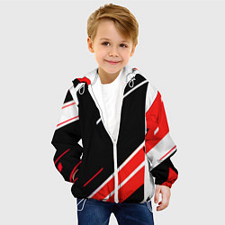 Куртка с капюшоном детская Бело-красные полосы на чёрном фоне, цвет: 3D-белый — фото 2