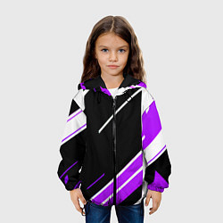 Куртка с капюшоном детская Бело-фиолетовые полосы на чёрном фоне, цвет: 3D-черный — фото 2