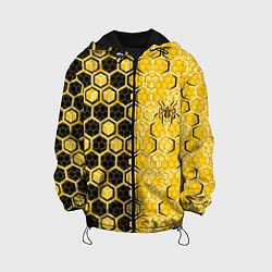 Куртка с капюшоном детская Киберпанк соты шестиугольники жёлтый и чёрный с па, цвет: 3D-черный