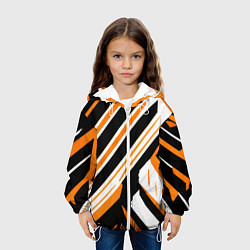 Куртка с капюшоном детская Чёрно-оранжевые полосы на белом фоне, цвет: 3D-белый — фото 2
